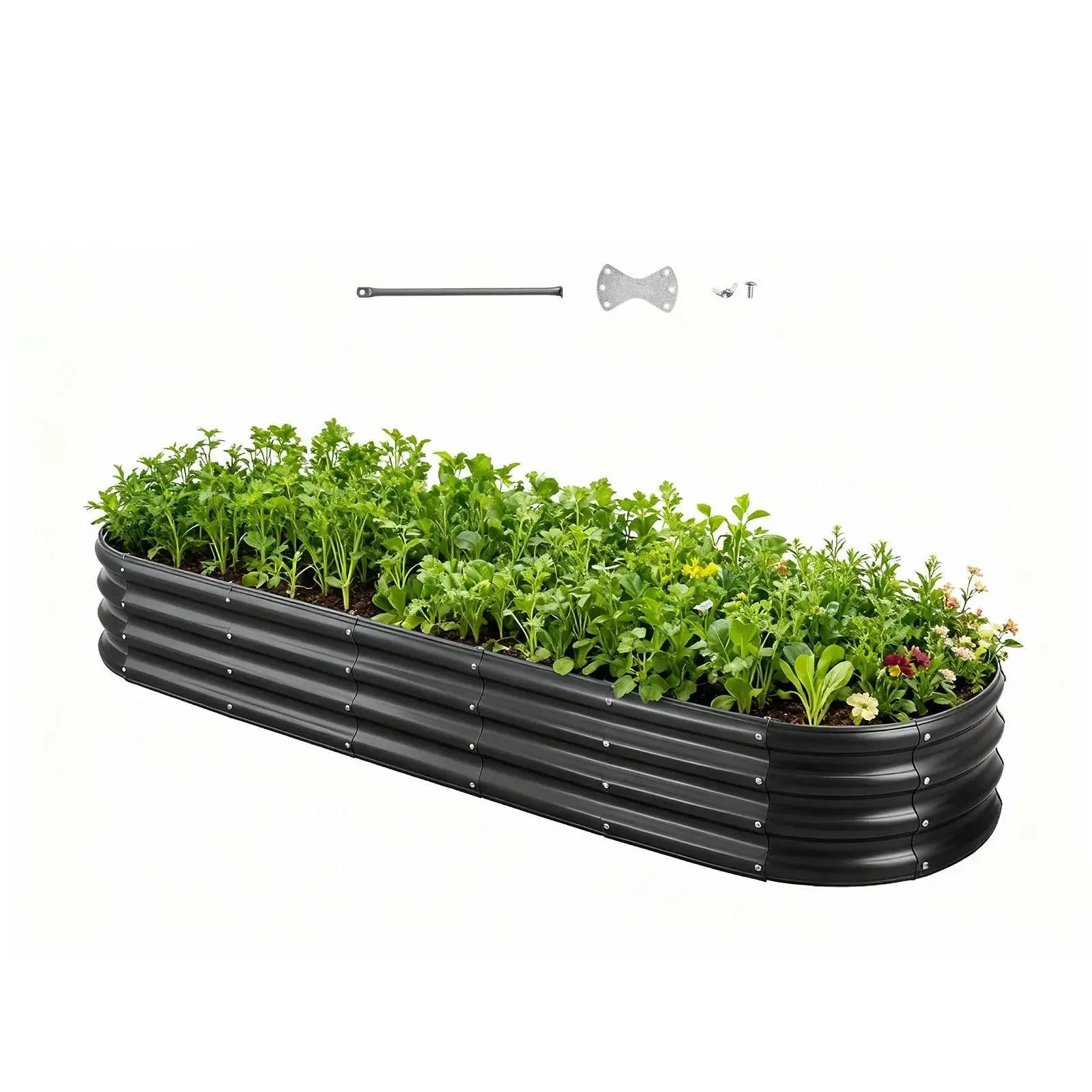 【SummerFinds】VEVOR Metal Raised Garden Bed, 8 x 2 x 1 ft Oval Outdoor Galvanized Planter Garden Box, Open Bottom Design, Large Planter Raised Bed for Growing Vegetables, Flowers, Herbs, and Succulents, Dark Gray, 1 Pair Of Gloves, 1 Screwdriver