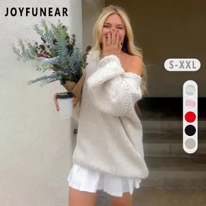 Joyfunear Women's Oversized Chunky Knit Sweater Off-Shoulder Loose Fit Pullover for Comfort & Style S-XXL