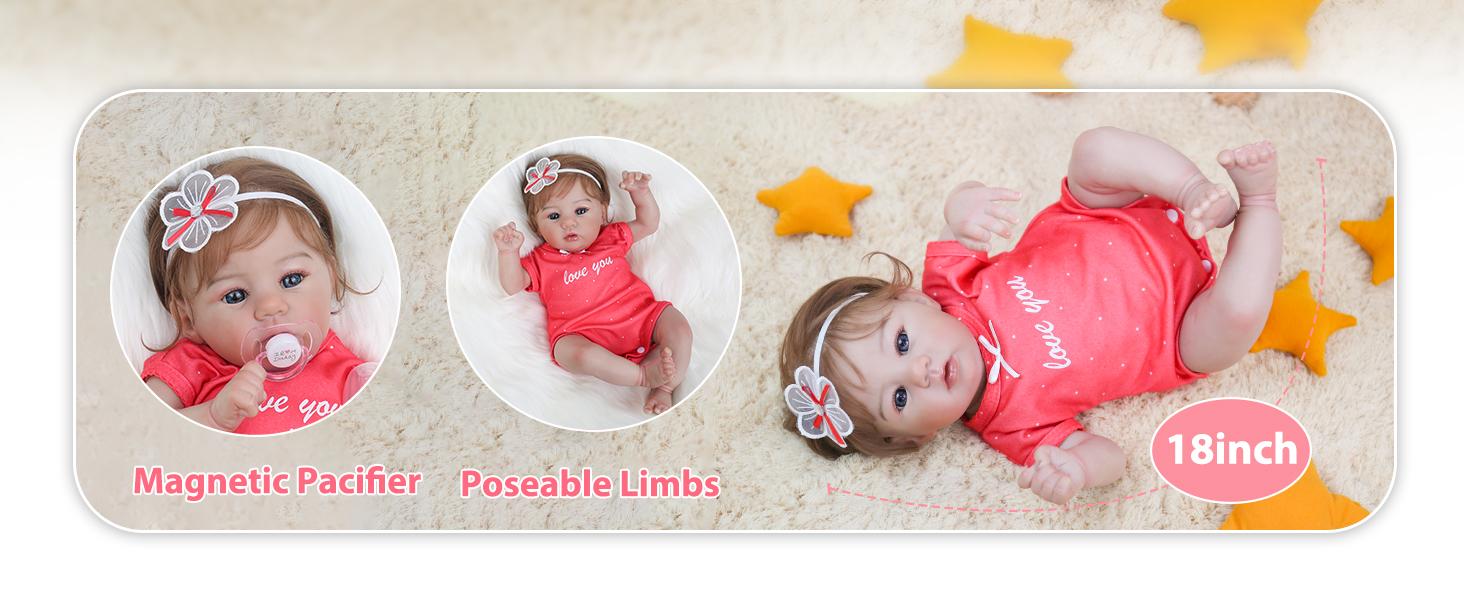 [WOOROY] Reborn Baby Doll - Excellent Gift for Birthday Christmas Gift and New Year, 18 In Lifelike Newborn Baby Girl, Real Baby with Soft Cloth Body Doll for Kids Age 3+