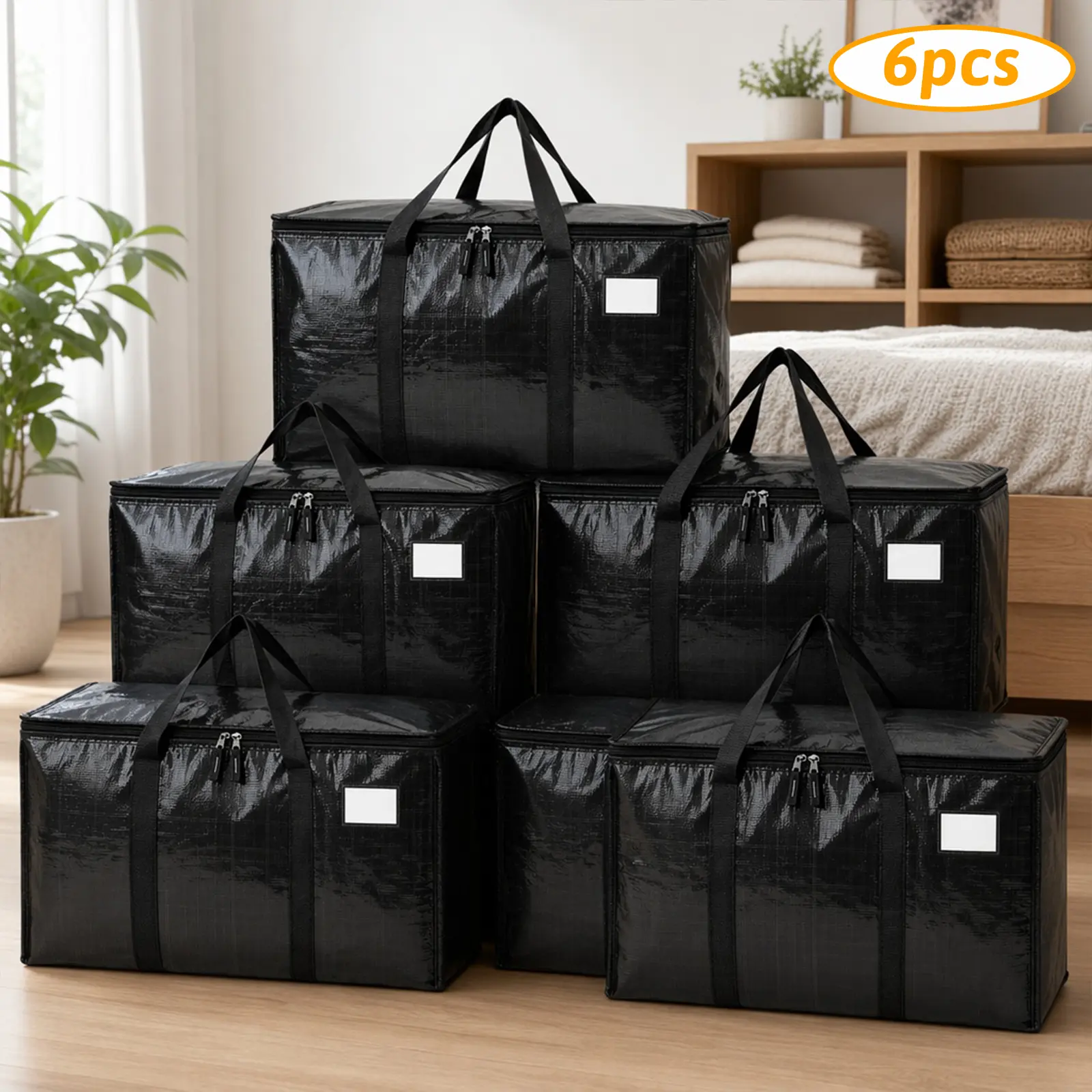 6 Pack Heavy Duty Extra Large Waterproof Foldable Storage Bags with Zippers & Handles, Multipurpose for College Dorm Shopping, Home Supplies Organization, Multipurpose Storage, Storage Organization,dorm room inspo,college dorm essentials,dorm haul