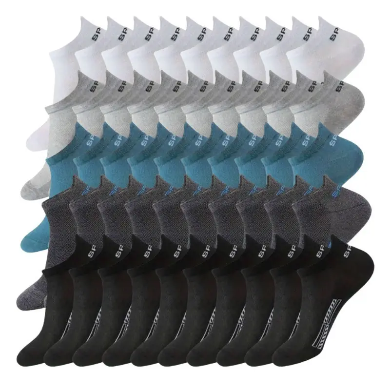 Men's Low-Cut Ankle Socks, 50-Pair Pack, Plain Ribbed Athletic Socks for Casual Wear, Breathable Mesh Polyester, Sweat-Wicking, Sweat Wicking Socks, Everyday Wear