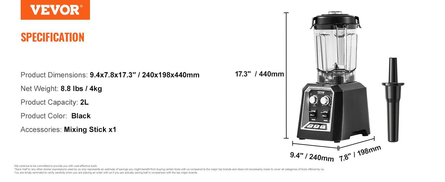 VEVOR Professional Blender, TikTokShopBlackFriday, Commercial Countertop Blenders, 68 oz Jar Blender Combo, Stainless Steel 3 Functions Blender, for Frozen Drinks, Shakes, Smoothies, Peree, and Crush Ice