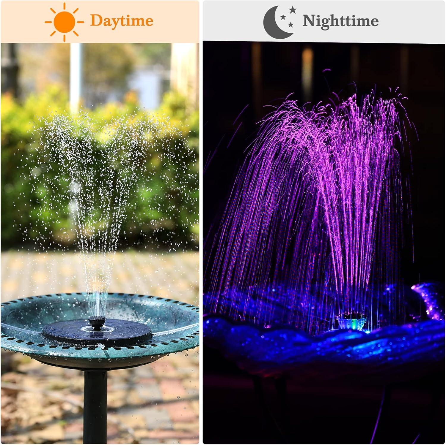 Solar Power 5.5W Colorful LED Fountain,1500 mAh built-in battery,7 Different Water Features,Floating Fountain Pump For GardenDecoration,Ponds,Bird Baths
