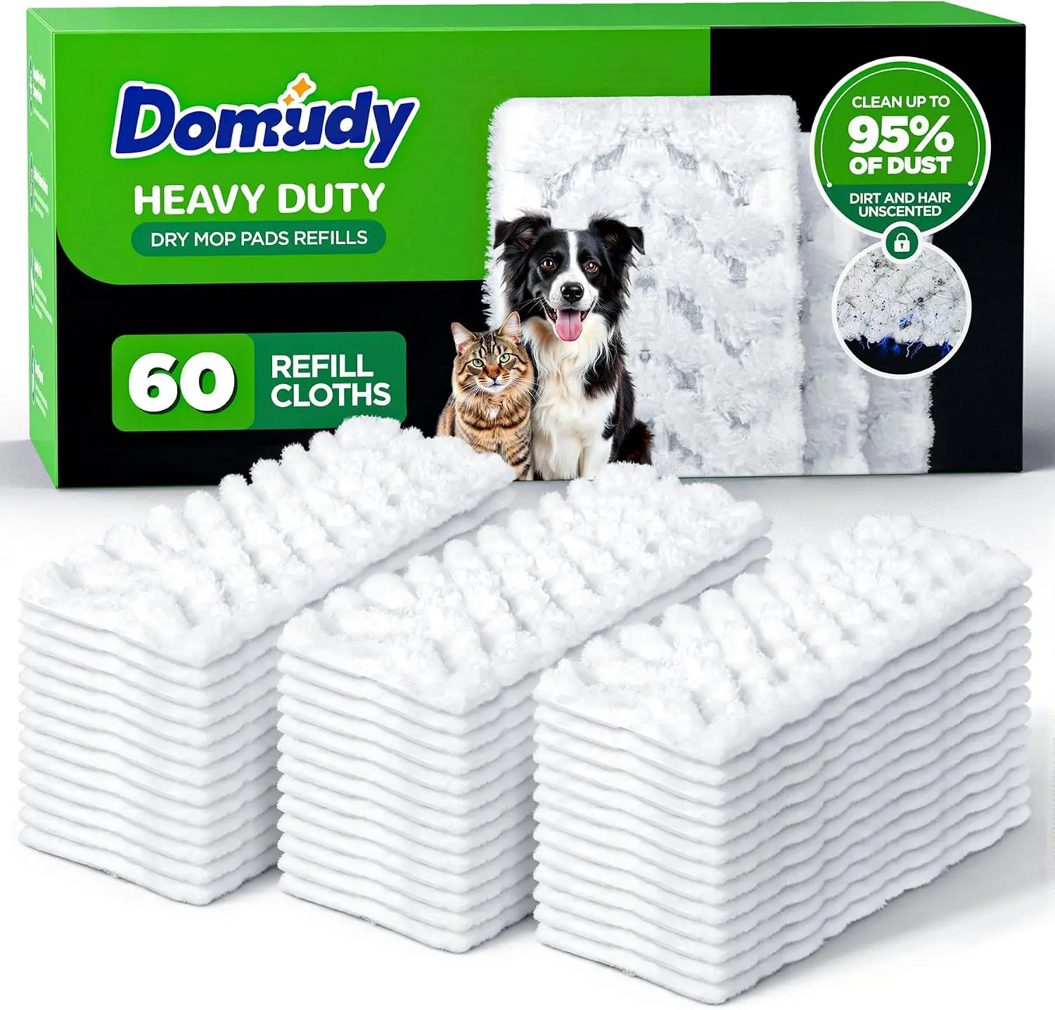 60 Count Dry Sweeping Cloth Refills Compatible with Swiffer Sweeper, Heavy Duty Disposable Mop Pads for Pet Hair, Dust and Multi-Surface Floors