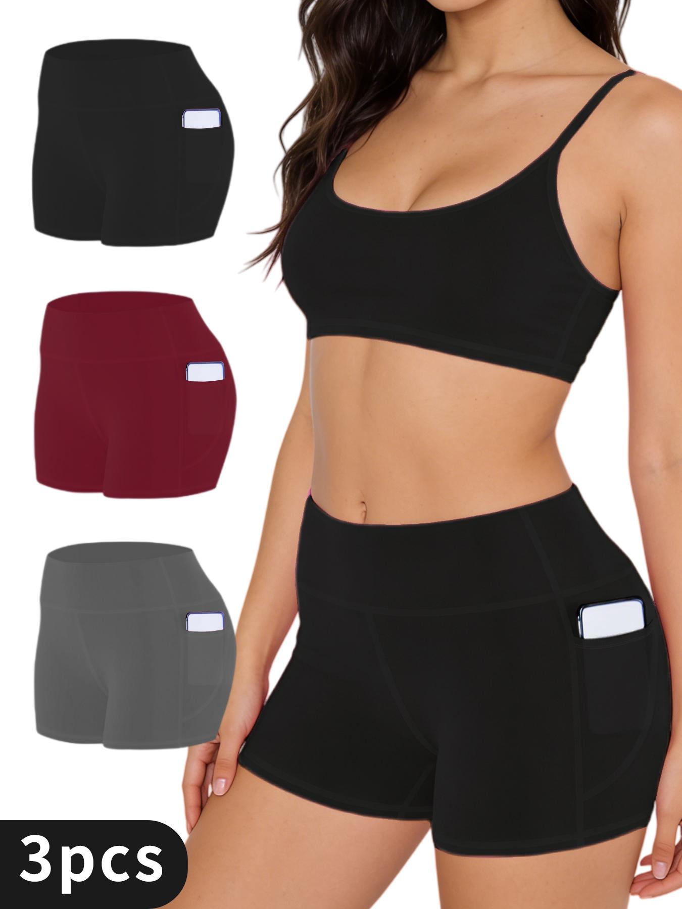 High-Waisted Yoga Shorts for Women, Three-Quarter Length, One-Piece Athletic Shorts with Pockets, Suitable for Outdoor Cycling, Fitness, Running, And Leisure Activities, Seamless Safety Shorts, High-Waisted Tummy Control Shorts, Suitable for Outerwear