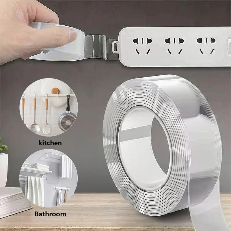 Ultra-strong Double Sided Adhesive Nano Tape Heavy Duty Transparent Reusable  Tapes Heat Resistance for Bathroom Home Decoration  Picture Hanging Picture Hanging 10.5FT Traceless Magic Tape