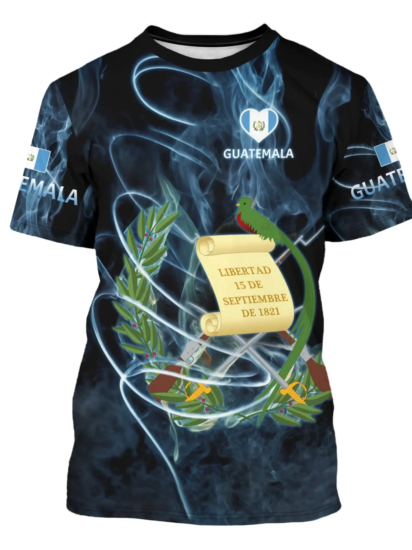 Guatemala Flag Round Neck Short Sleeve Fitted T-Shirt, Men's Casual Sporty Ethnic Geometric Design, Elastic Polyester Blend Fabric, Daily Wear, Fashion Tees