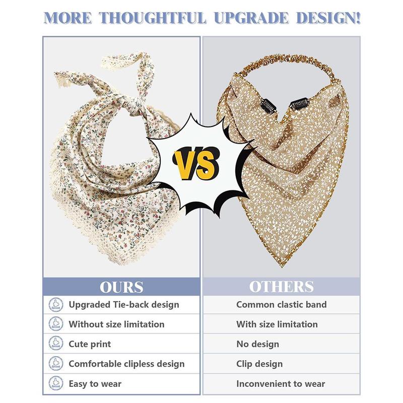 3-piece suit Flower Solid color Hair Bandanas Headbands Chiffon Head Kerchief for Women Girls Bohemian Hair Scarf Floral Lace Edge Headband Bandana