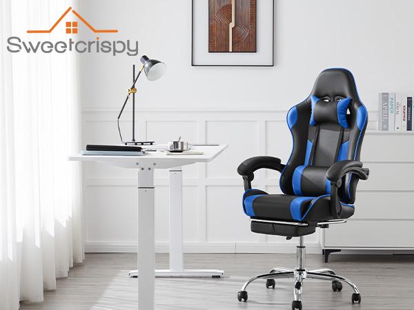 Ergonomic Gaming Computer Chair with Footrest, PU Leather Recliner with Headrest, Fixed Up Armrest, Height Adjustable with 360° Swivel