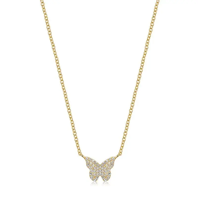 14K Pave Diamond Butterfly Necklace - Elegant Design with 14K Pave Diamond Pendant and Adjustable Chain