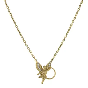 Winged Angel Rhinestone Badge & Eyeglass Holder Chain Necklace 28"