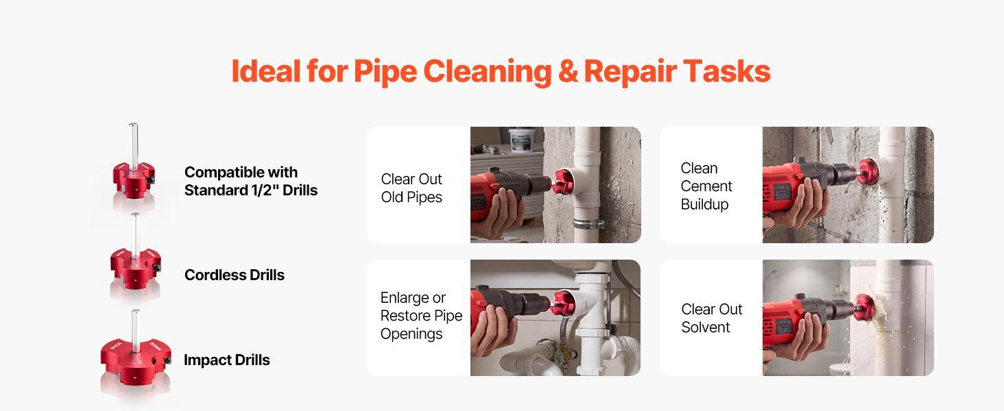 VEVOR 7-Piece Rust-Resist PVC Pipe Cutter Tool Kit - 3 Blades, Plastic Cutter, Fitting Socket Saver, Hex Wrenches, 90° Blade Rotate - Multi-Size 1/2"-4" Pipe Fit, 1/2" Standard Drill Compatible - Aluminum Alloy Frame, For SCH40 ABS CPVC Vent Drain Lines