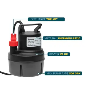 XtremepowerUS 1/6HP Submersible Utility Pump Sub Pump 1100GPH 17ft Lift Height