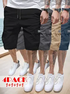 Men’s 4-Pack Cargo Shorts — Multi-Pocket Design, Loose Fit, Non-Elastic, Solid Color Work Shorts — Casual, Relaxed Fit, Suitable for Summer Outfits