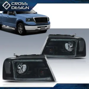 CROSSDESIGN FIT FOR 04-08 FORD F150 06-08 LINCOLN MARK LT SMOKE HALOGEN HEADLIGHTS