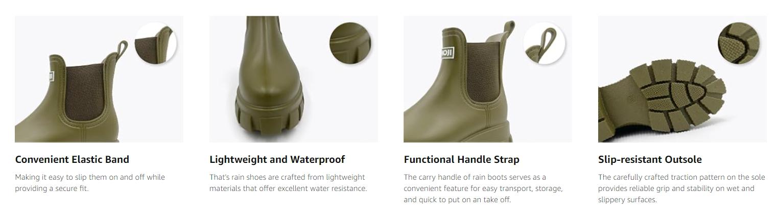 AMOJI Unisex Ankle Chelsea Rain Platform Boots 917 Waterproof Soft Shoe for Rainy Days Colorful Anti-Slip Grip Comfortable Fit