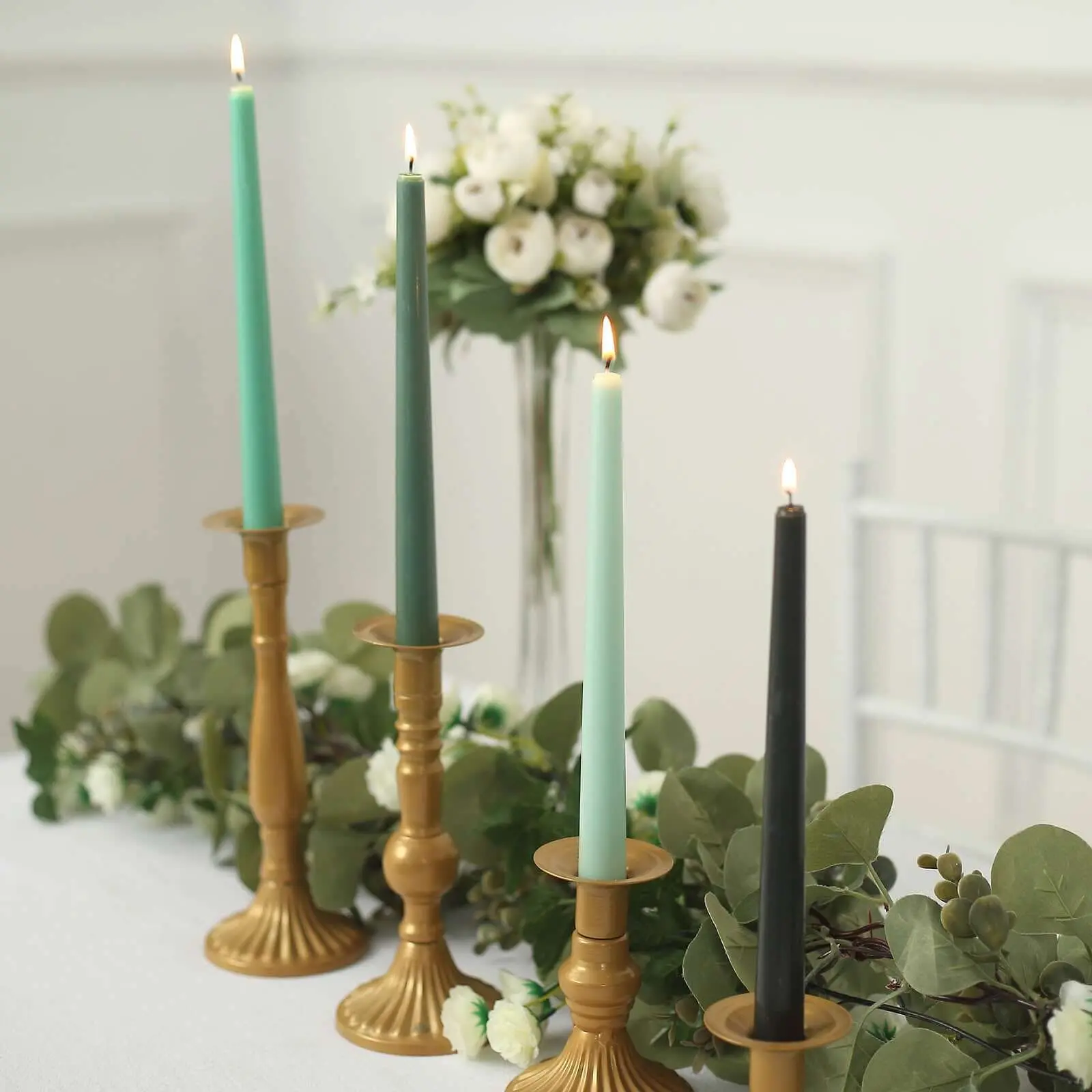 12-Pack 10" Long Colored Wax Taper Candles - Premium Unscented Mixed Green, Home Decor Decoration Candles for Sophisticated Styling, Long Candles