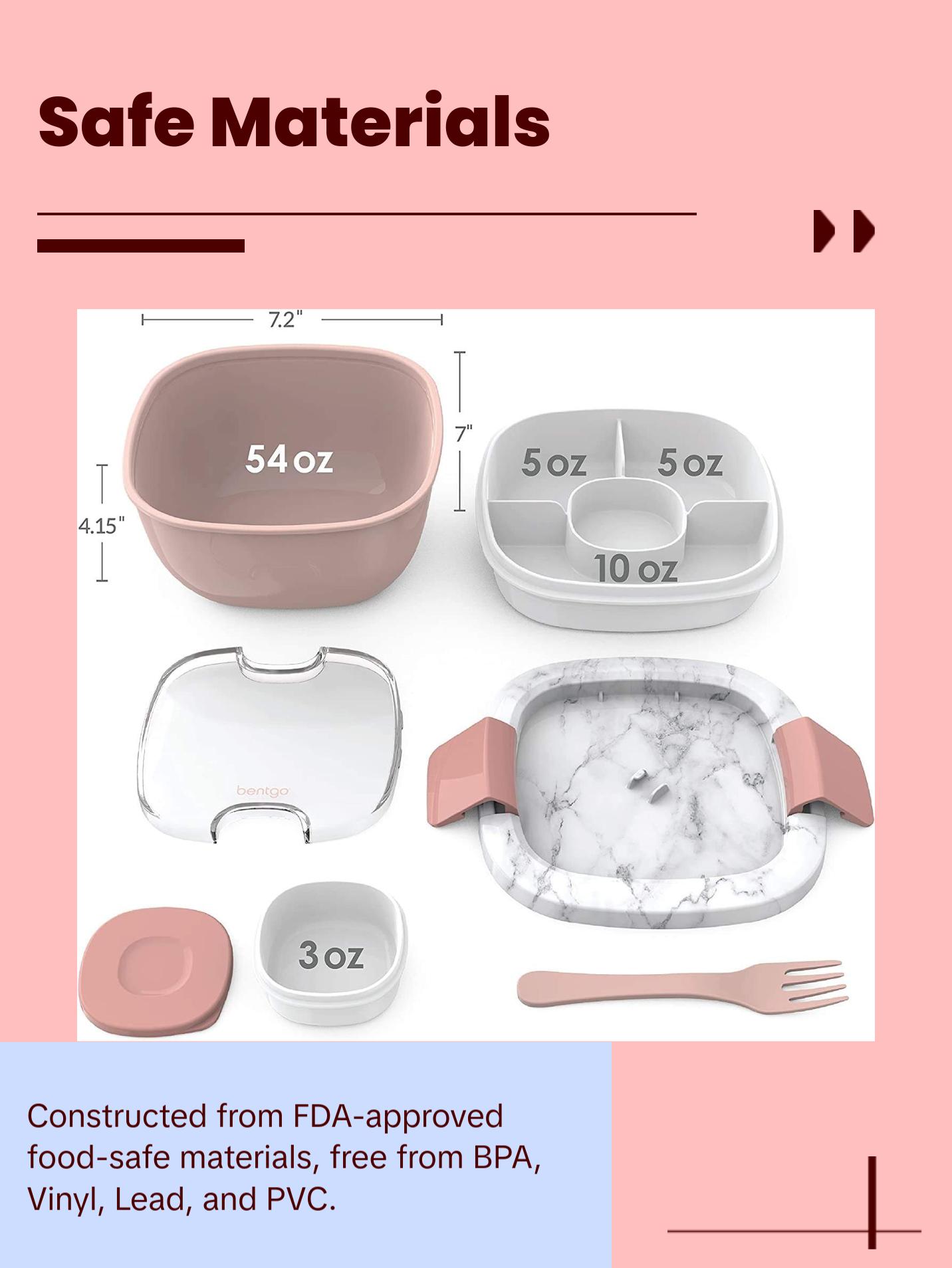 Salad - Stackable Lunch Container with Large Salad Bowl, 4-Compartment Bento-Style Tray for Toppings And Sauce Container