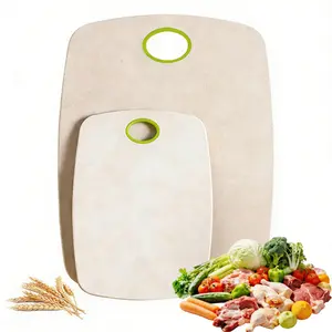 2Pcs Wheat Straw Cutting Board Set with Hanging Hole – BPA-Free Non-Slip Set, Knife-Friendly & Dishwasher Safe, Neutral Tone Kitchen Essential