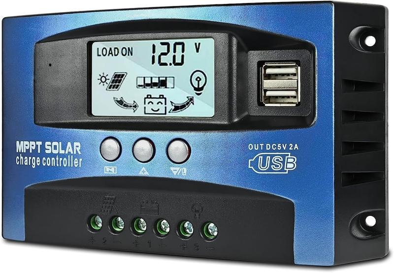 Solar Charge Controller (1 Count), PWM Auto Parameter Adjustable LCD Display Solar Panel Battery Regulator with Dual USB Port for Smart Home Use, Solar Powered Charger, Usb Solar Charging