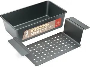 Meatloaf Pan with Draining Tray, 9.84 x 5.71 Inch Non-Stick Pan with Perforated Insert Tray, Durable Carbon Steel, Free of PFOA, PFOS, BPA & PTFE, Suitable for