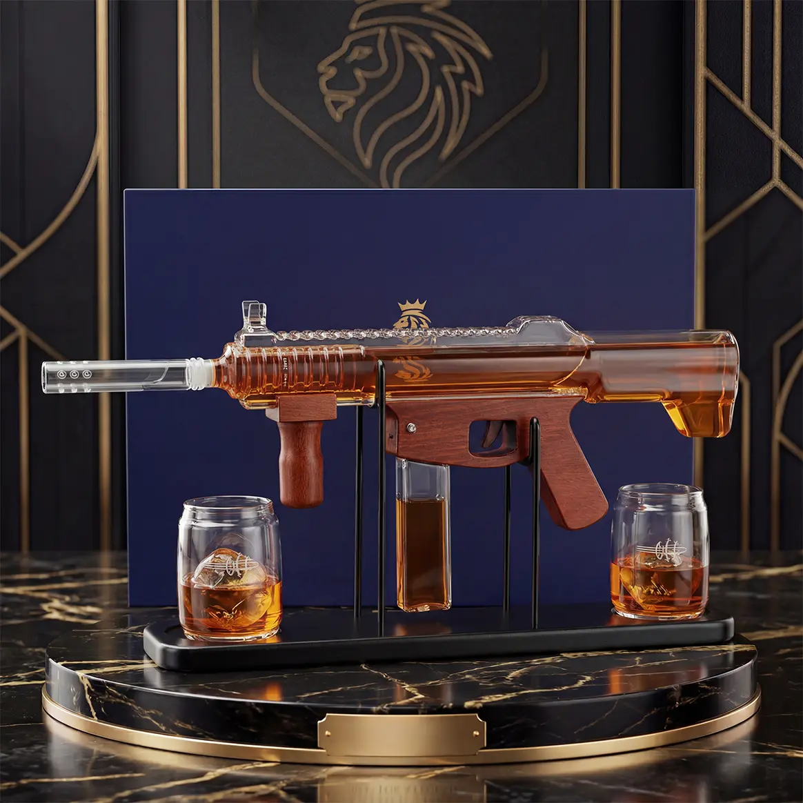 Man Cave Bar accessories, Kollea Whiskey Decanter Bottle Set, Detachable Liquor Glassware Decanter with Bullet-Shot-Shaped Cup, Cool Anniversary Birthday Gift for Him Husband, Military Present for Home Bar Drinking Utensils