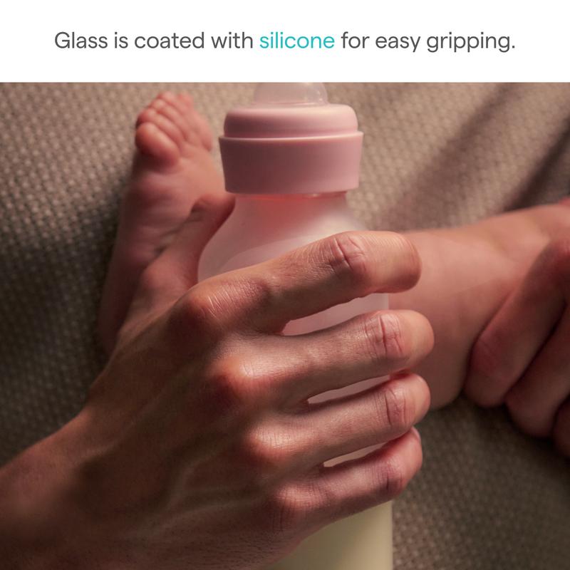 Munchkin Bond Silicone Glass Baby Bottle - Anti-Colic Feeding System with Natural Feel Nipple, 2pk