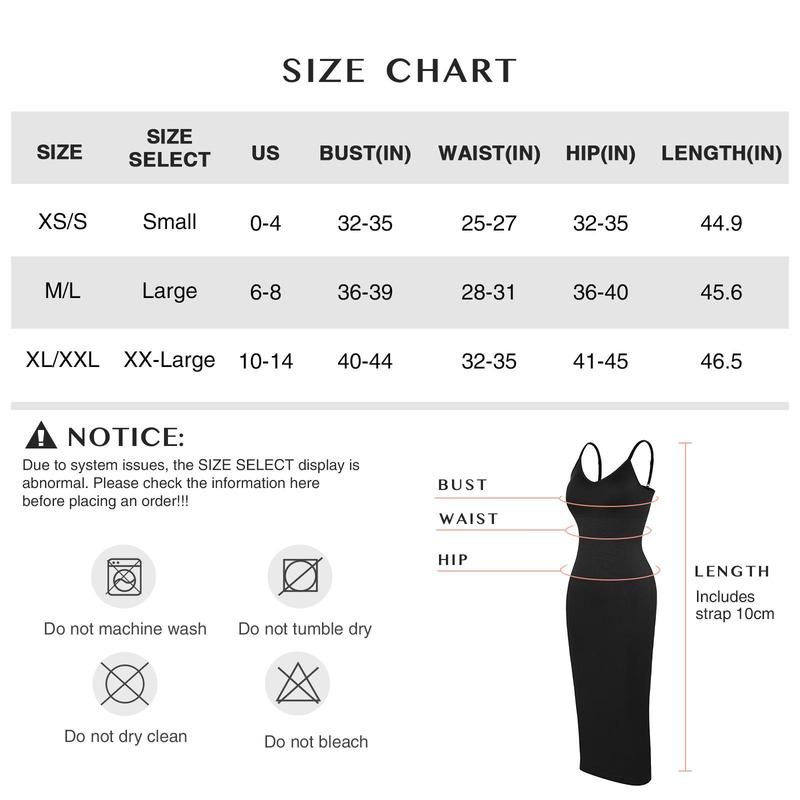 FeelinGirl Seamless Spaghetti Strap V-neck Maxi Built-in Shaper Dress Comfortable Basic