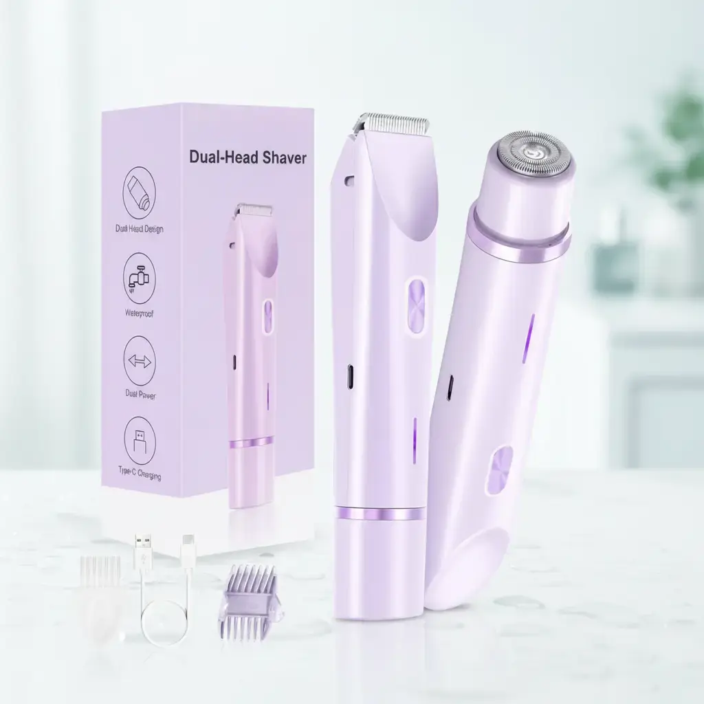 Women's 2-in-1 Cordless Trimmer & Epilator Hair Remover - Dual Head Stainless Shaver, Rechargeable IPX7 Waterproof Tool, Bikini & Intimate Area Use, Christmas/New Year Intimate Gifts