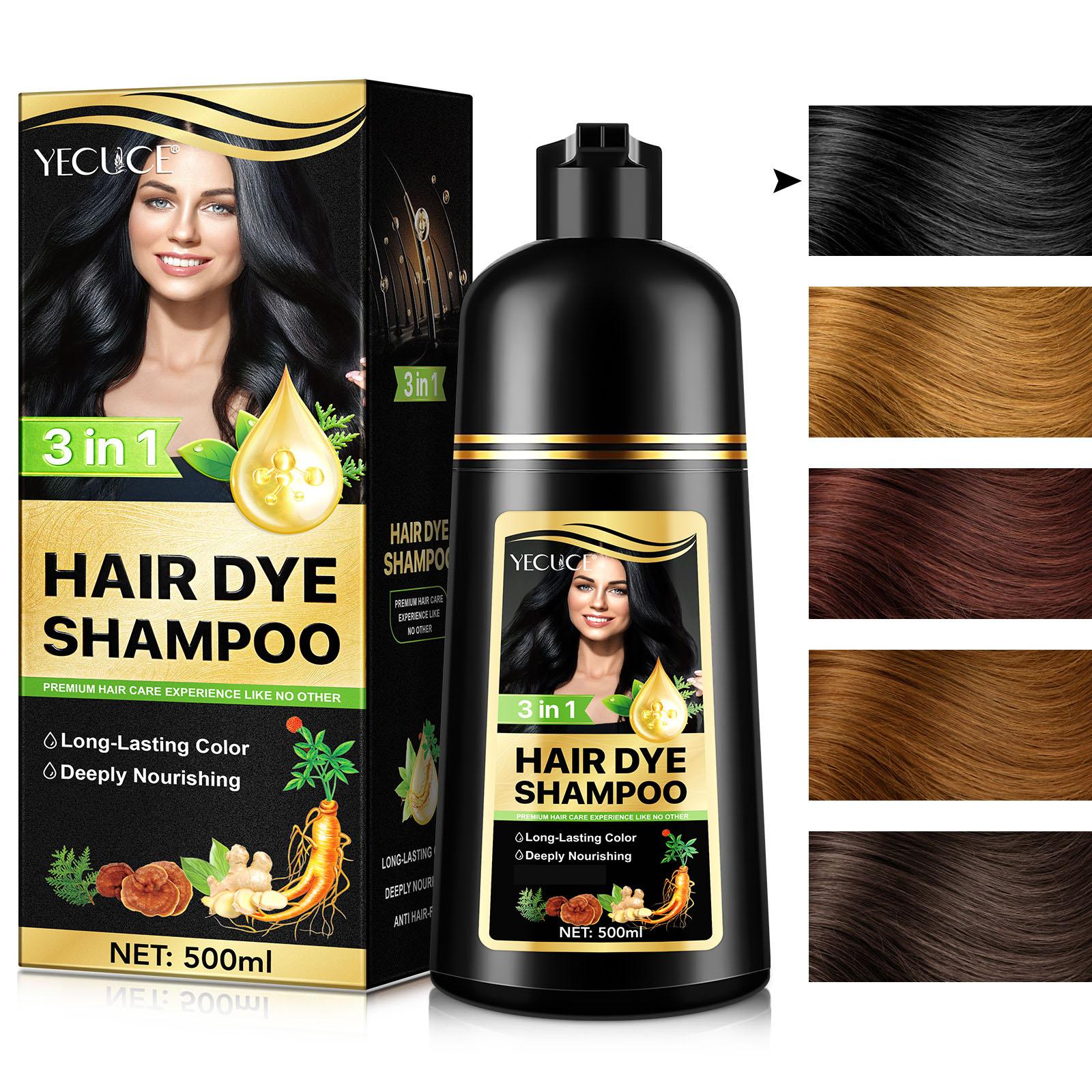 Yecuce Herbal Ingredients Hair Color Shampoo for Gray Hair Coverage - Black Hair Dye Shampoo 3 in 1 for Women Men 500ml Cleanser Conditioner Cleansing Yecuce Herbal Ingredients Hair Color Shampoo for Gray Hair Coverage - Black Hair Dye Shampoo 3 in 1 for Women Men 500ml Cleanser Conditioner Cleansing