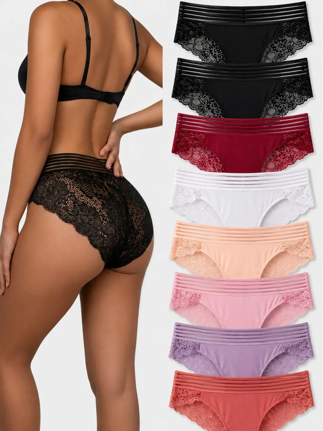 6/8 Pack Tummy Control Sexy Comfort Cotton Crotch Underwear High Waist Stretchy Soft Fabric Breathable Fashion Womens Panties For Everyday