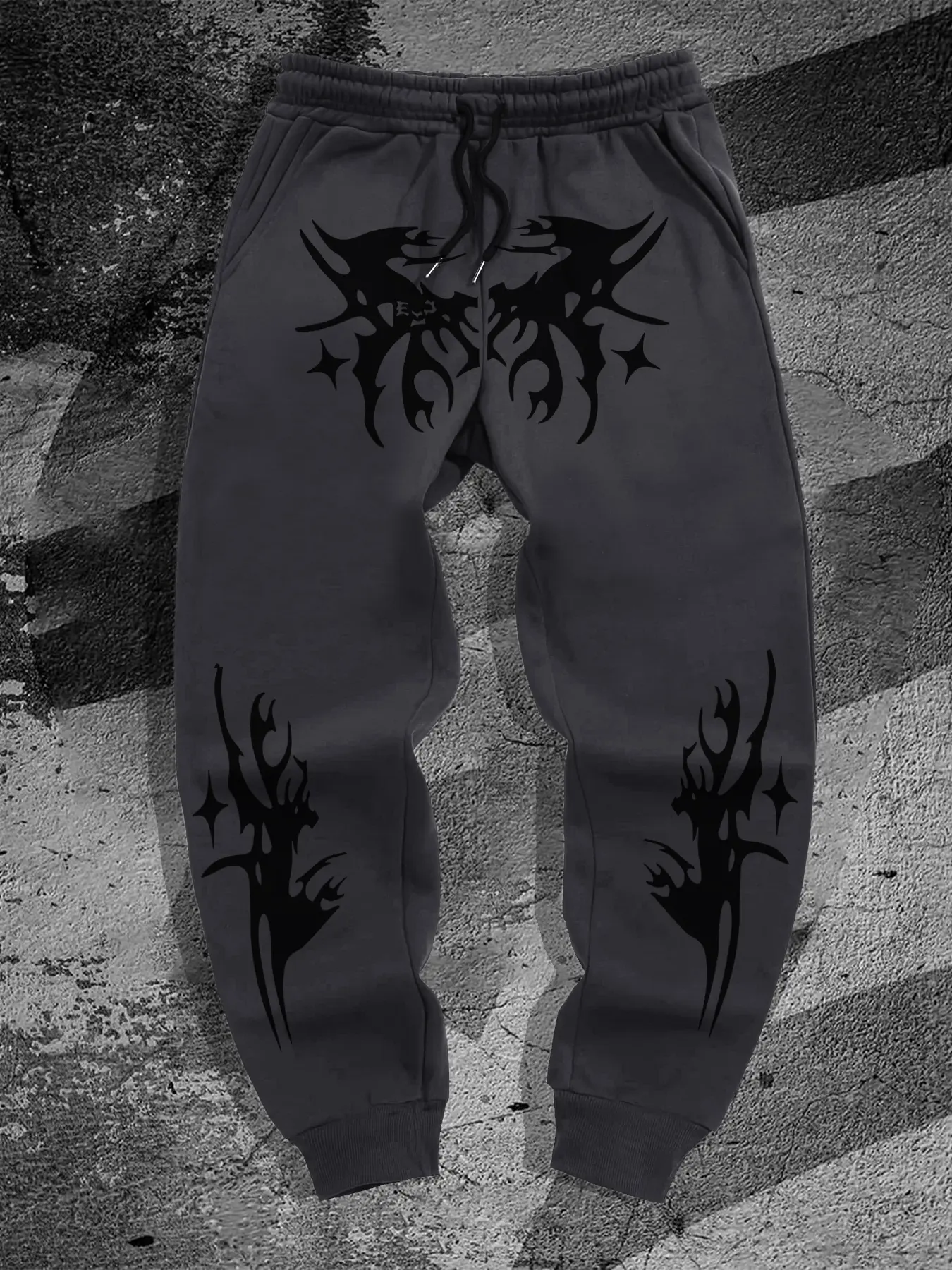 Men's Gothic Pattern Casual Sports Joggers, Fitted Fall Campus Pants, New Arrival, Plain Style, Spring & Fall