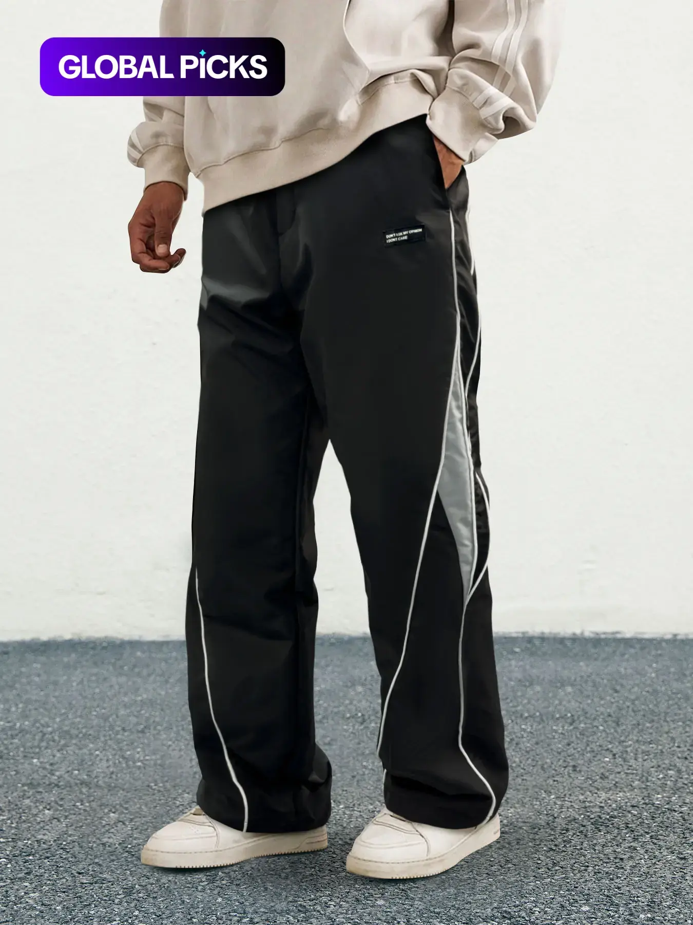 Unisex Drawstring Waist Patchwork Straight-Leg Sports Pants, Casual Quick-Dry Trousers, Loose Fit Long Pants, Casual Athleisure Pants