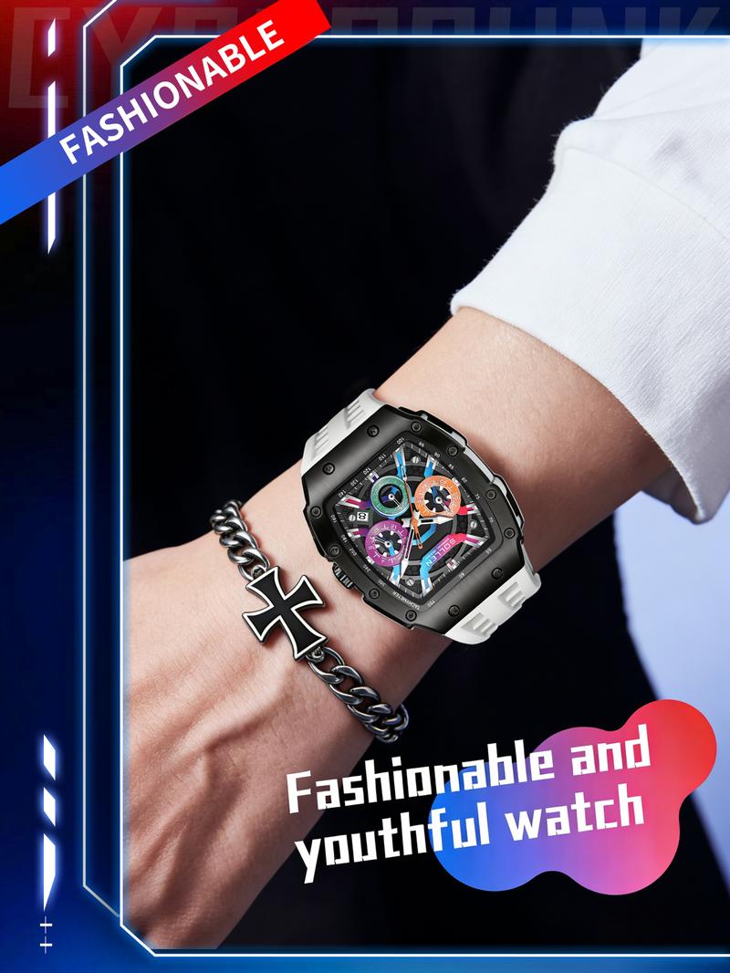 SOLLEN 728 Men's Rainbow Luxury Cool Watch Multi-functional Chronograph Waterproof Night Light Function Valentine's Day Gift