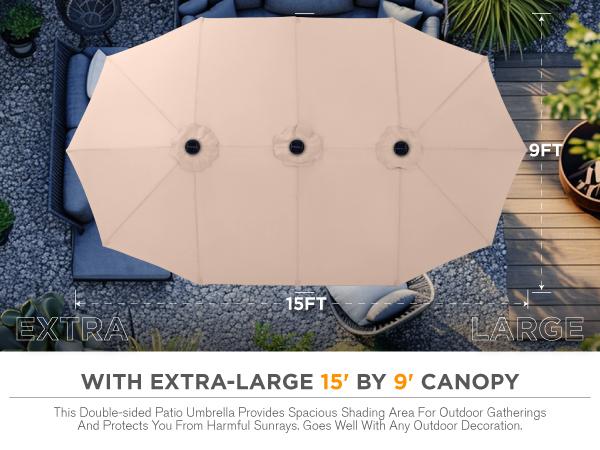 【LED Light Option】Sophia & William 15ft Large Outdoor Patio Umbrella with Base – LED Light Option, Double-Sided, Crank Handle, Waterproof