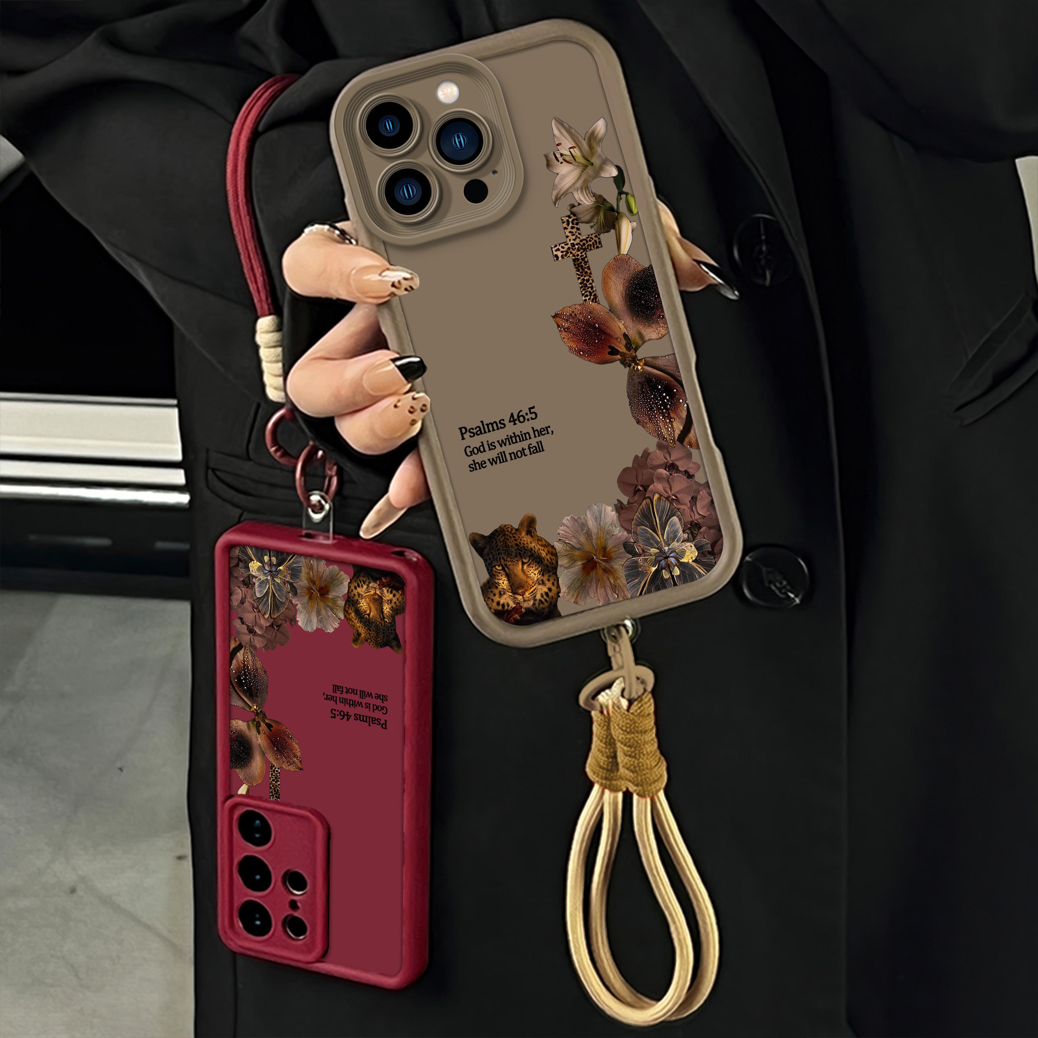 Aesthetic Leopard Print Bible Verse Phone Case for iPhone Samsung 17Pro Max Air 16 15Plus 14 13 12 11 XR XS Galaxy S25 S24 S23 S22 A71 A56 A55 A54 A53 A52 with Wrist Strap Lanyard Psalms 46 5 Christian Religious Faith Gift Shockproof Protective Case.NN109