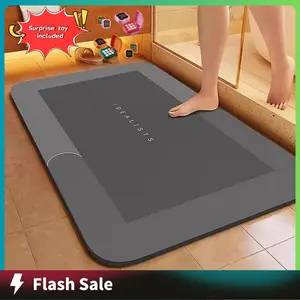 Super Absorbent Quick-Drying Thin Bath Mat | Non-Slip Stain Resistant Shower Rug | Easy Clean Floor Mat for Bathroom Kitchen Living Room | Safe for Kids Adults Elderly | Modern Dark Gray Rectangle Mat for Home Family Daily Use