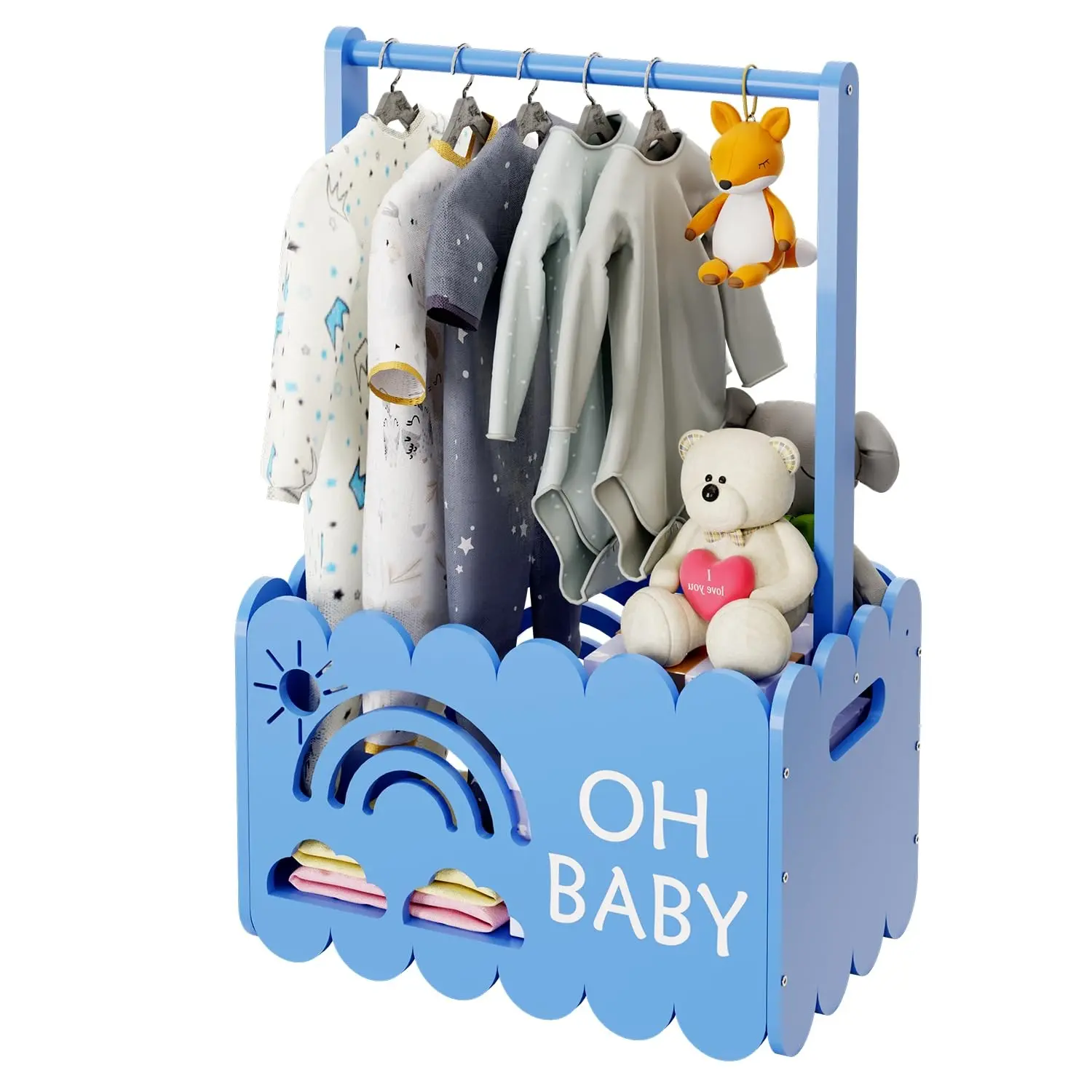 Wooden Shower Crate Closet, Wood Hamper Gift Basket, Boys and Girls Shower Basket, Welcome Gifts, Pregnancy Gifts for New Parents, Blue, Clothes Basket Organizer, Carrying Basket, storage baskets, Basket With Handle