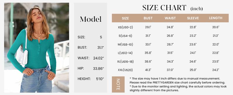 PrettyGarden Women's Fall Long Sleeve Henley T Shirts Button Ribbed Knit Slim Fit Casual Basic Tops Blouse