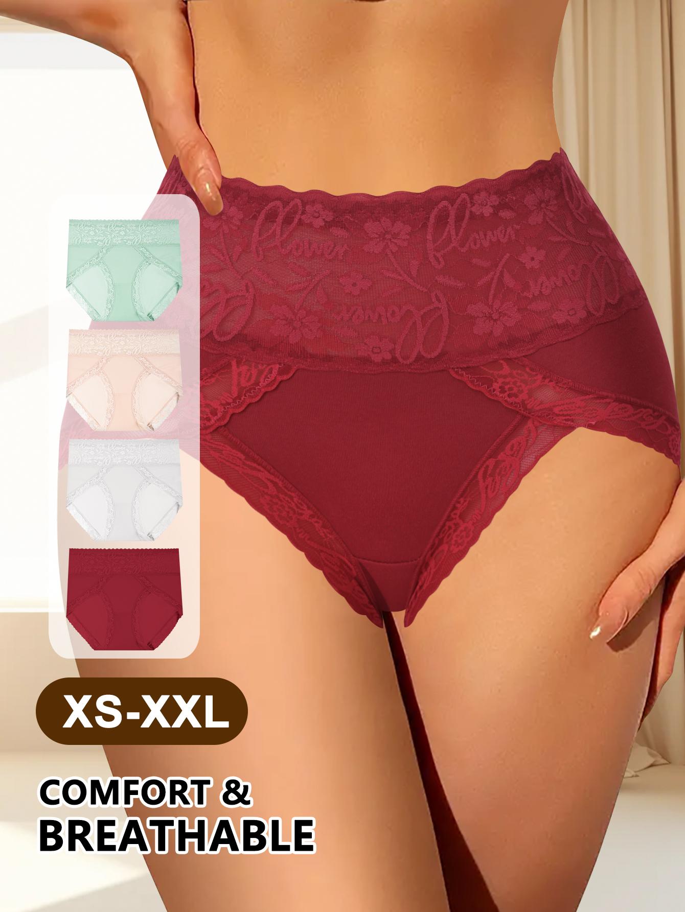 QUASTI 4/6PCS High-Waisted Lace Seamless Printed Briefs for Women Breathable Soft Stretch Panties High Elasticity Full Coverage Underwear Fashionable Elegant Comfortable Everyday Lingerie Set for Ladies and Girls S-XXL