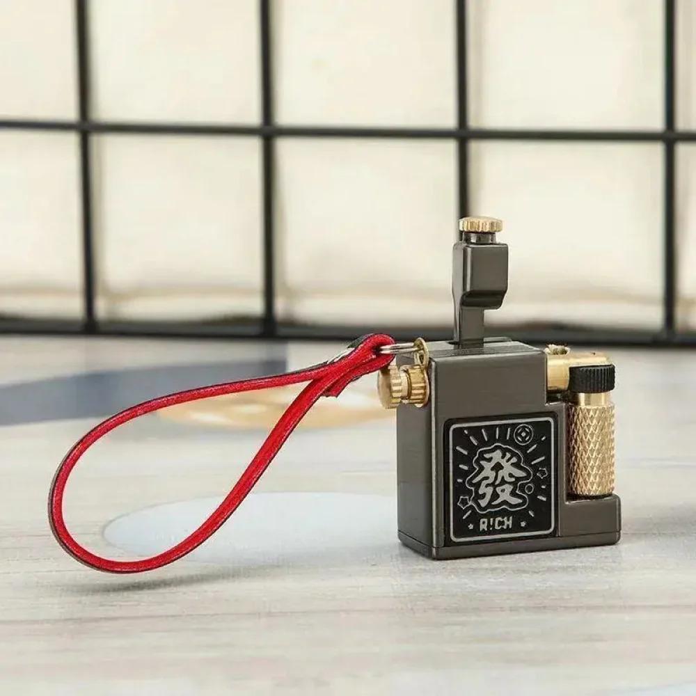 Cool Vintage Kerosene Lighter Retro Trench Wheel Sideslip Ignition Key Pendant Gift for Men(NO Fuel)