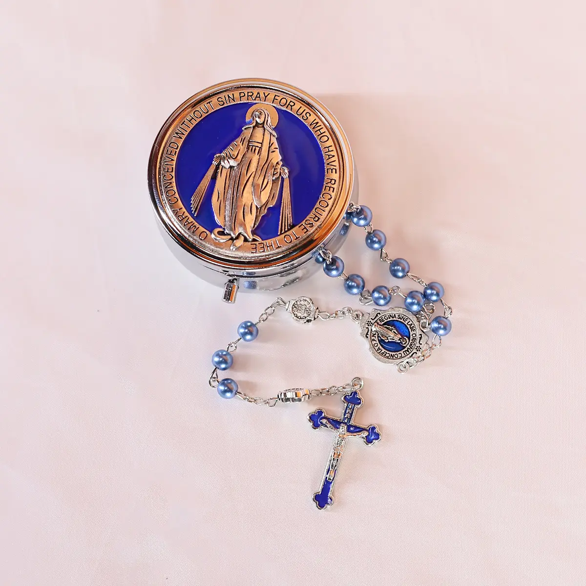 Rosary Necklace with Glass Pearl Beads, Catholic Faith-Based Fashion Chain for Men and Women, Meaningful Gift with Miraculous Metal Box, Casual Style Necklaces, Faith Pendant Necklace