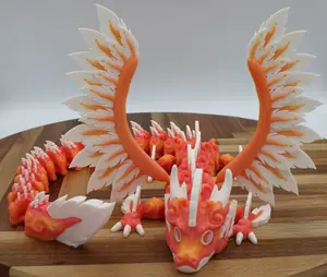 Saber3D Flareborne - Wings of Flame, Spirit of Sky, 3D Printed, Durable, Lightweight PLA Posable Segmented Form, Radiant Sky-Serpent Dragon Sculpture