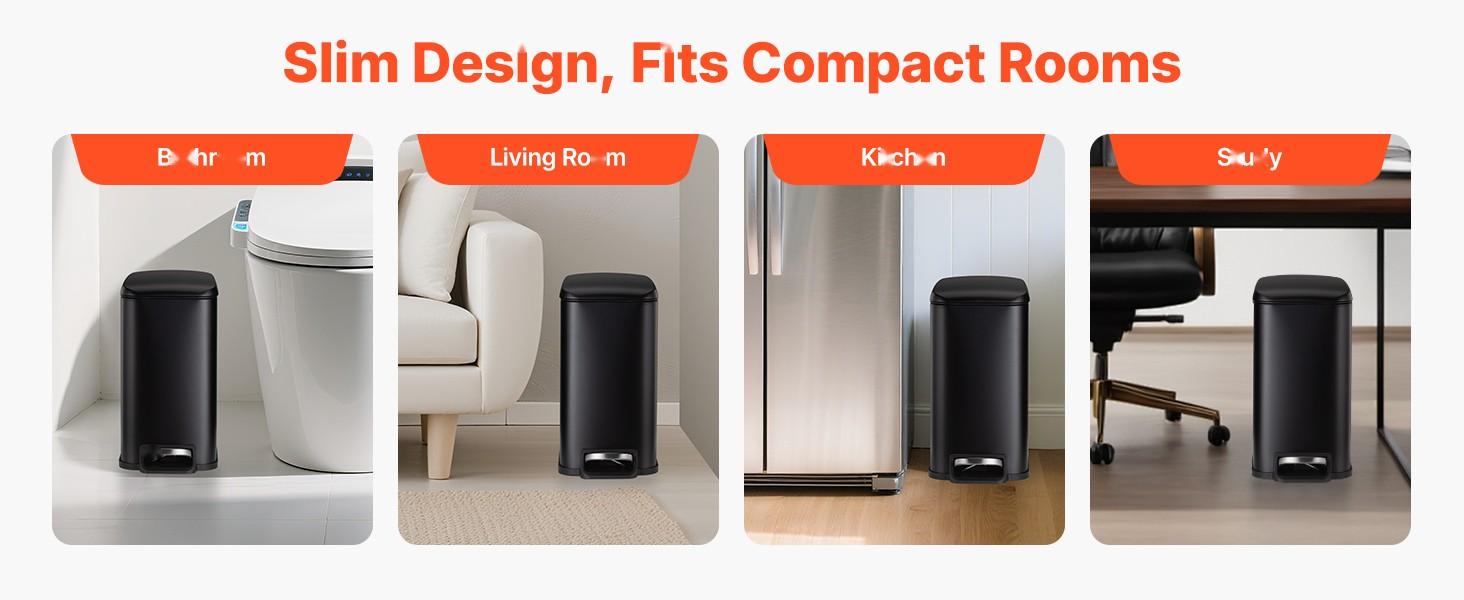 Space-Saving Slim Bathroom Trash Can With Pedal And Soft-Close Lid, 11.4 x 5.71 x 10.7 Inch, 6L Steel Garbage Can With Detachable Inner Bin, Suitable For Kitchen, Home, Dorm, Office, Black Space-Saving Slim Bathroom Trash Can With Pedal And Soft-Close Lid, 11.4 x 5.71 x 10.7 Inch, 6L Steel Garbage Can With Detachable Inner Bin, Suitable For Kitchen, Home, Dorm, Office, Black