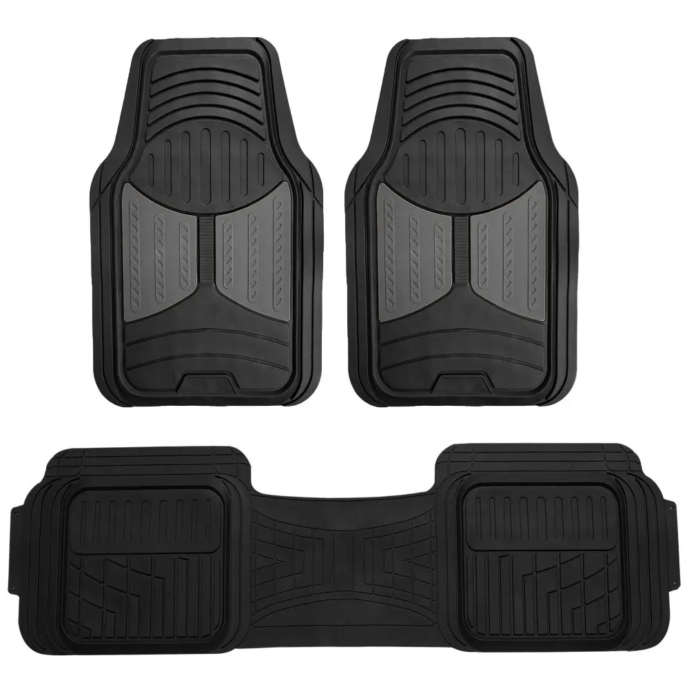 Automotive Car Floor Mats Full Set - Heavy-Duty Durable Trimmable Non-Slip Rubber Car Interior Accessory, Easy-to-Install Gray Mats for Vehicles, Automotive Floor Mats