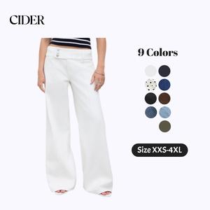 Cider Baggy Wide Leg Jeans Women's Retro Y2K Low Rise Denim Trousers Triple Button Waistband Solid Long Pants for Daily Casual Wear Petite & Plus Size Friendly Minimalist Basic Womenswear Bottom SummerWins Dealsforyou