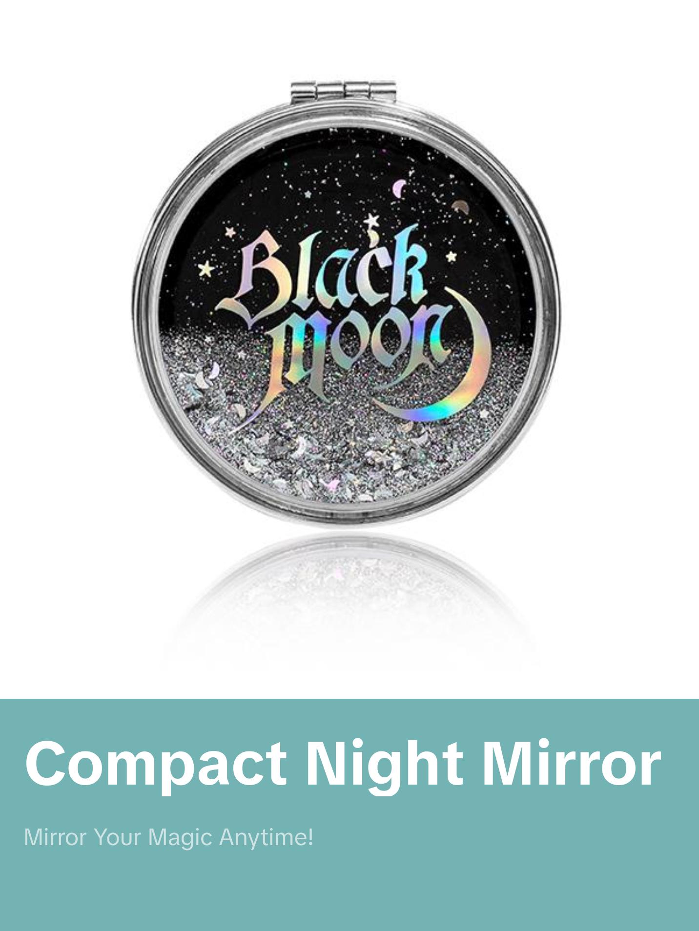 Black Moon Compact Mirror Holographic Moons and Stars Glitter 90's Nostalgia