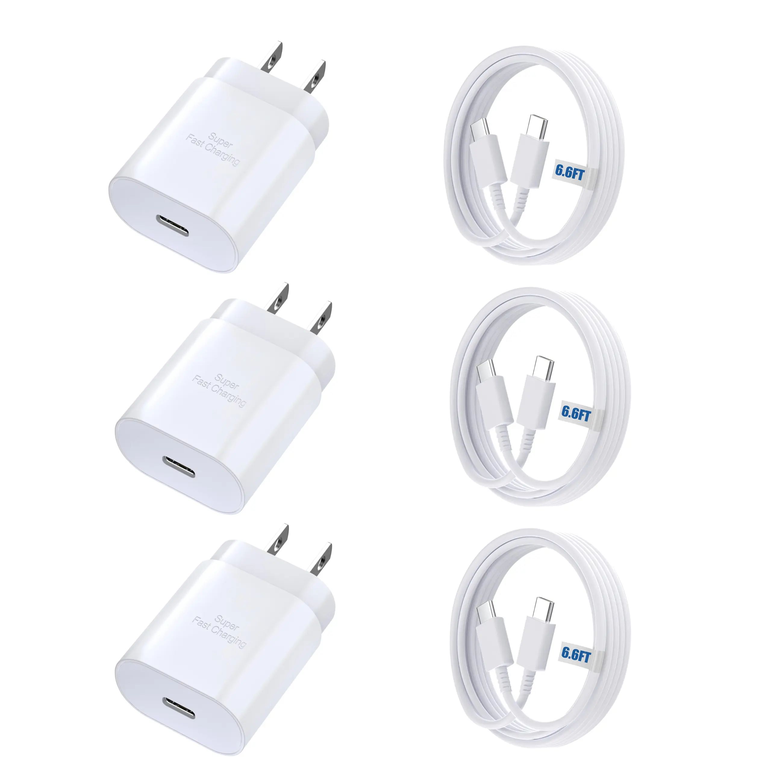 JOZASHON 3Pack Android Charger 25W, for Samsung Charger, Super Fast Charging USB C Block, Type C Charge Cable Cord 6.6ft for Galaxy S25/S24 Plus/S23/S22/S21/S20/Note 20/Z Fold 3/4/5/Tablet/Watch-2Pack (White)