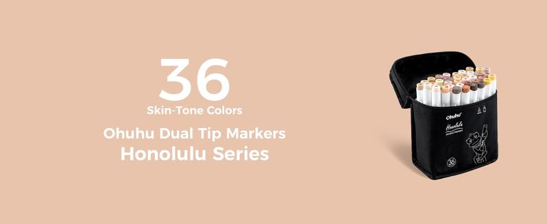 Ohuhu Alcohol Markers Skin Tone Brush Tip -Skin Color Art Marker Set for Artist Adults Coloring Illustration -36 Portrait Colors - Refillable Ink - Brush & Chisel Dual Tips- Honolulu of Ohuhu Markers