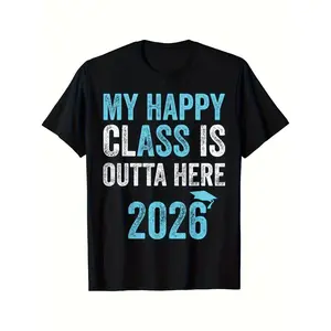 My Happy Class is Outta Here 2026 Graduation T-Shirt - Funny Sarcastic Senior Year Tee, Black with Blue Print, 100% Pre-Shrunk, Unisex Adult & Youth Sizes, All-Season Casual Streetwear, Graduation Party Outfit, Comfortable Round Neck Short Sleeve